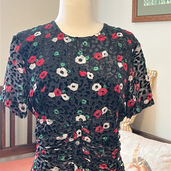 The Kooples Paris FLEUR NAÏVE BURNOUT Bodycon Ruching Dress Size 3 US 8/M - Picture 6 of 16